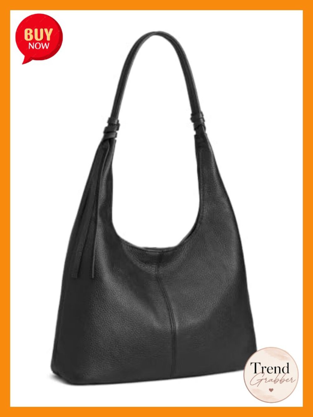 Genuine Leather Slouchy Hobo Shoulder Bag with Tassel
